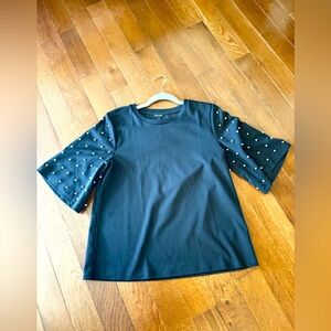Ann Taylor Black Top with Elegant embellished pearl-like Details